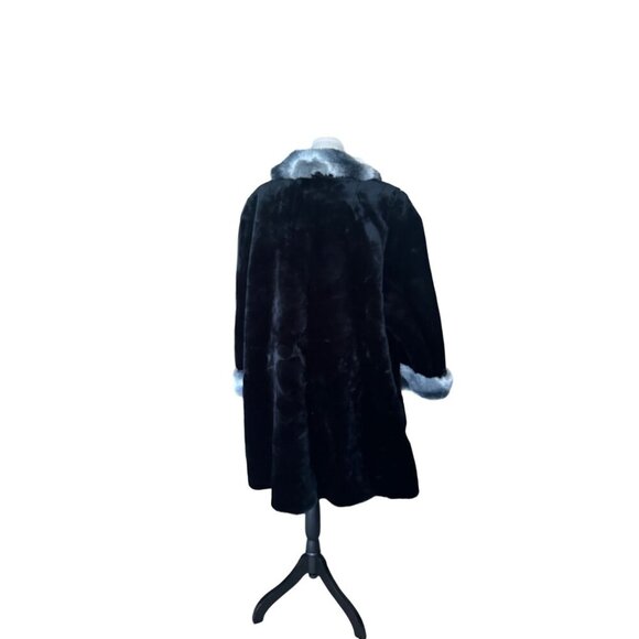 Scandinavian Faux Fur Coat Oversized Grey Striped Fox Mob wife Trim Sz 1X 90s - Picture 3 of 14